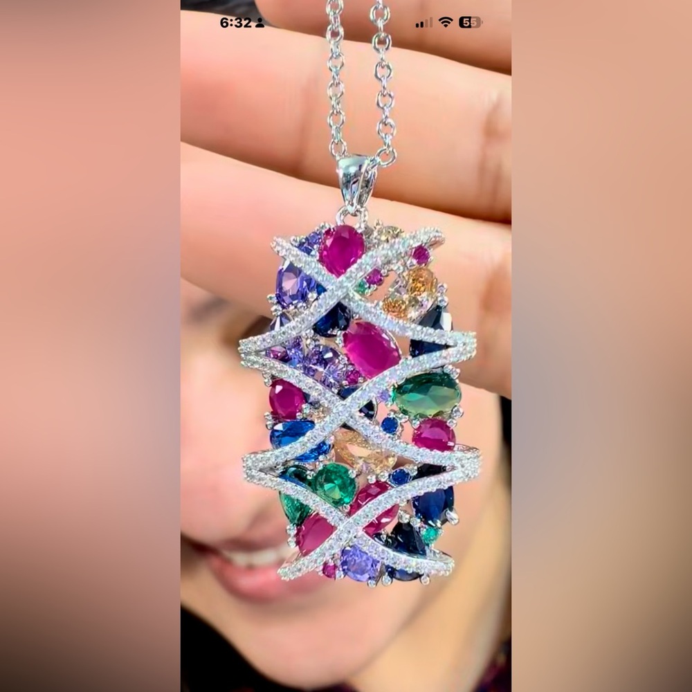 Solitaire Multicolor Gemstone Luxury Pendant Neck… - image 5